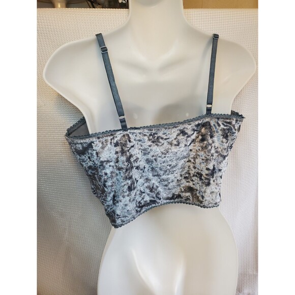 Blue Gray Spaghetti Strap Crushed Velvet Cropped Tank Top Cami Size M Vtg 90s - Picture 4 of 5
